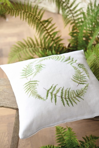 cushion cover -fern wreath and swarm of birds-
